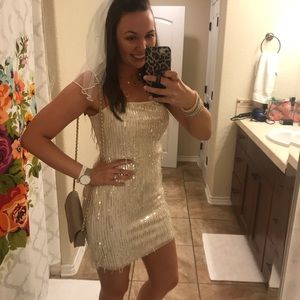 Sequin tassel champagne/ nude dress